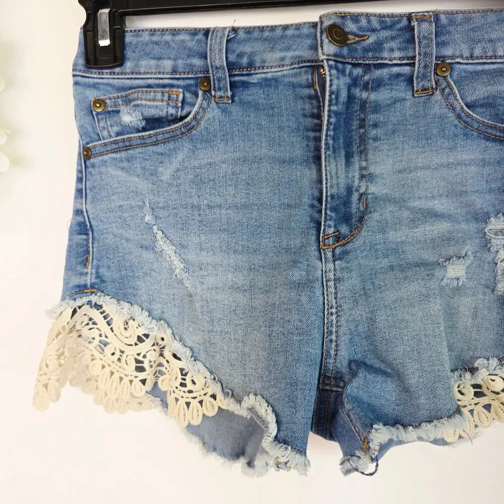 Altard State Lace Shorts 27 5 Blue Distressed Boho Cottage Festival Coquette